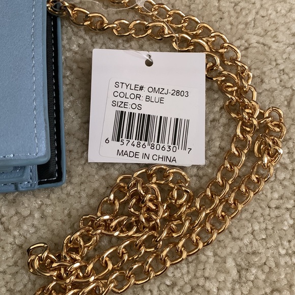 OLIVIA MILLER Faux Leather Blue Wallet With Gold Chain Strap NWT and Gift Box - Picture 9 of 16
